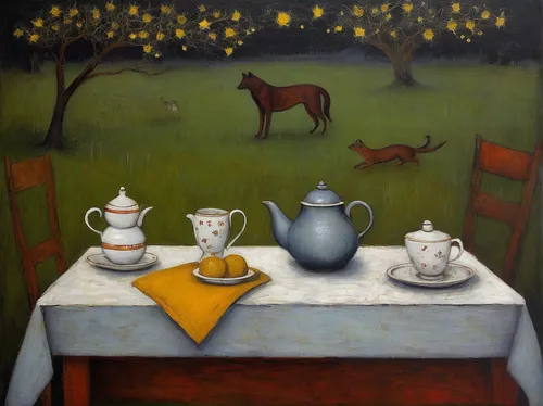 at-the-tea-table-18881,carol colman,pere davids deer,tea party,tea service,brook avens,tearoom,breakfast table,dining table,cloves schwindl inge,tea party collection,kitchen table,autumn still life,ca