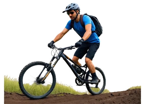 Mountain bike, off-road cycling, male rider, muscular arms, helmet, shades, athletic wear, gloves, sturdy boots, full-suspension mountain bike, disc brakes, knobby tires, muddy terrain, uphill climb, 