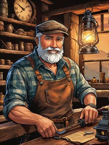 blacksmith,game illustration,merchant,shipwright,blacksmiths,barranger,shopkeeper,brewmaster,shipwrights,woodworker,watchmaker,tinsmith,gunsmithing,lumbago,craftsman,engineman,mechanic,innkeeper,apothecary,woodlanders,Illustration,Japanese style,Japanese Style 07