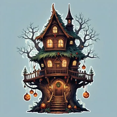 witch's house,witch house,tree house,crooked house,fairy house,houses clipart,Illustration,Abstract Fantasy,Abstract Fantasy 11