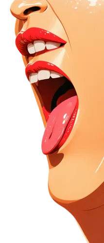 Close-up, gulping sound effect, cartoon style, exaggerated expression, open mouth, tongue visible, saliva dripping, morning dew on lips, soft focus, shallow depth of field, warm color tone, comedic co