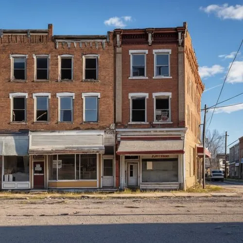 ohio paint street chillicothe,parkersburg,lewisburg,store fronts,greenwood,old brick building,wakefield,muscle shoals,opelika,207st,detroit,harghita county,dilapidated building,rock island,ghost town,montana post building,indiana,alabama theatre,unhoused,national historic landmark,Photography,General,Realistic