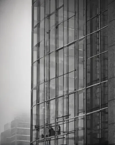 window washer,window cleaner,glass facades,glass facade,windowpanes,office buildings,glass building,highrise,freshfields,foggy day,mies,alphaville,skyscraping,windowpane,structure silhouette,abstract corporate,fenestration,urban landscape,bunshaft,high rise,Photography,Black and white photography,Black and White Photography 08