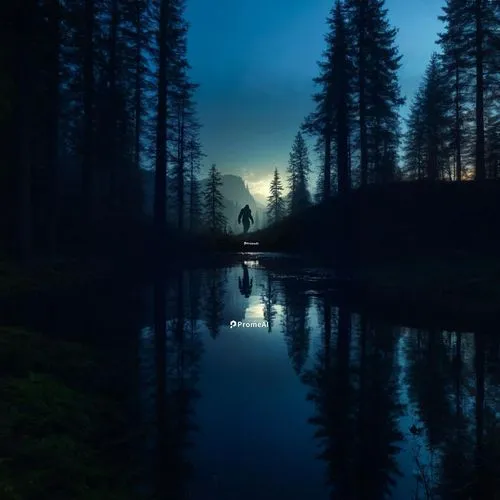 evening lake,forest lake,twilight on jenny lake,blue hour,moonlit night,before the dawn