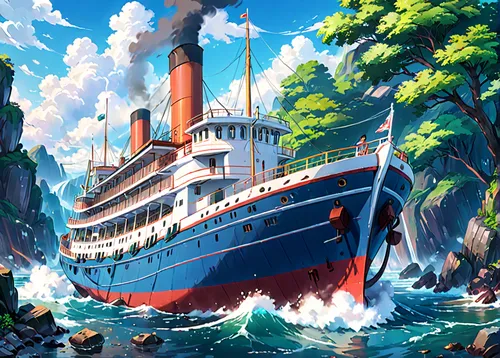 sea fantasy,ocean liner,caravel,reefer ship,troopship,ship of the line,factory ship,ship releases,scarlet sail,digging ship,ship,old ship,victory ship,royal mail ship,shipwreck,the ship,sea sailing ship,royal yacht,passenger ship,voyage,Anime,Anime,Realistic