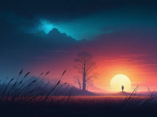 standing all by myself  at a misty sky ,evening atmosphere,landscape background,fantasy landscape,dusk background,dusk,fantasy picture,distant,world digital painting,nightfall,daybreak,dreamscape,dawn