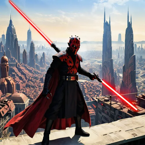 darth maul,maul,darth talon,red saber,cg artwork,republic,empire,vader,jedi,darth vader,imperial coat,red hood,senate,darth wader,splitting maul,red cape,imperial,obi-wan kenobi,rots,emperor,Unique,3D,Modern Sculpture