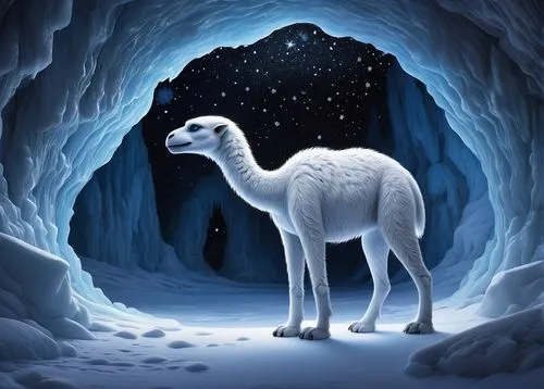 ice cave,dromedary,camelid,glacier cave,winter animals,two-humped camel,ice hotel,dromedaries,camel,north pole,camelride,ice planet,llama,snow scene,christmas snowy background,guanaco,south pole,arabian camel,altiplano,antartica,Illustration,Abstract Fantasy,Abstract Fantasy 12