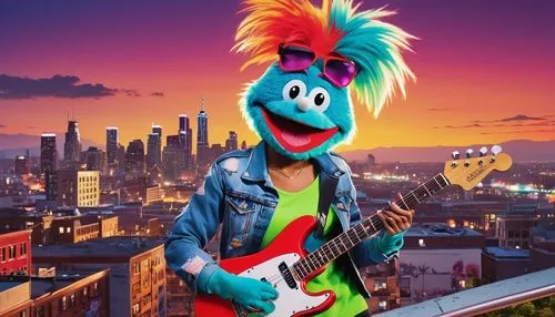 bert,bazlama,guitar player,ernie,the muppets,sesame street,musician,sock and buskin,beaker,noodle image,muppet,television character,guitor,monkeys band,bandleader,squier,anthropomorphized,keytar,keith-albee theatre,birds of chicago,Illustration,American Style,American Style 10