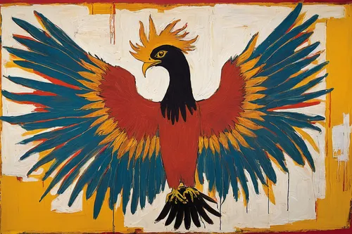 phoenix rooster,guacamaya,aztec gull,indigenous painting,tucano-toco,vintage rooster,pachamama,perico,african eagle,bird painting,khokhloma painting,rooster,mongolian eagle,scarlet macaw,eagle,roosters,eagle illustration,prince of wales feathers,hornbill,wool head vulture,Art,Artistic Painting,Artistic Painting 51