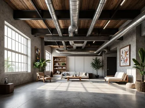 loft,lofts,concrete ceiling,modern decor,wooden beams,interior design,contemporary decor,interior modern design,home interior,hardwood floors,great room,living room,modern room,ceiling construction,apartment,interiors,interior decoration,associati,ductwork,indoor