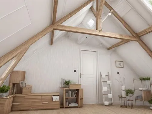 attic,wooden beams,velux,loft,roof truss,attics,vaulted ceiling,loftily,danish room,dormer,dormer window,wooden roof,scandinavian style,frame house,3d rendering,trusses,folding roof,wooden frame construction,gable field,geometric style,Common,Common,Natural