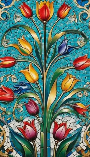 floral ornament,stained glass pattern,patterned wood decoration,colorful tree of life,fruit pattern,azulejos,Illustration,Realistic Fantasy,Realistic Fantasy 43