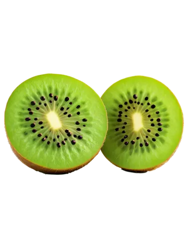 Kiwi fruit, cut open, green flesh, tiny black seeds, juicy pulp, vibrant green color, soft natural light, shallow depth of field, 3/4 composition, warm color tone, realistic texture, detailed close-up