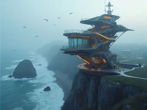 asian architecture,futuristic architecture,tigers nest,bird tower,yamatai,stone pagoda,futuristic landscape,observation tower,house of the sea,wudang,bird kingdom,myst,kinkade,kunplome,island suspended,skyloft,turion,dragon palace hotel,sky apartment,seafort,Photography,General,Realistic