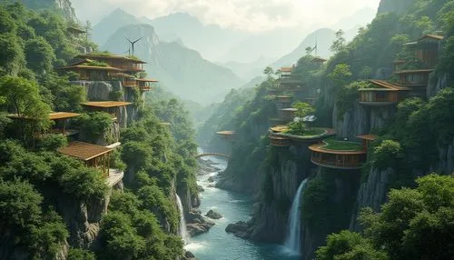 rivendell,tigers nest,shaoming,fantasy landscape,haicang,asian architecture,wudang,shangrila,qingcheng,mountain settlement,wenchuan,hushan,mountain village,guizhou,shaoshan,huashan,huanglong,tianxia,yunnan,ancient city,Photography,General,Realistic