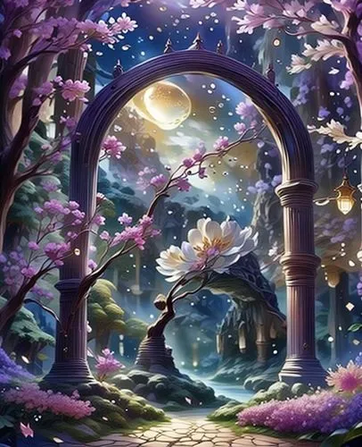 fantasy picture,fairy world,fantasy landscape,fairy forest,enchanted forest,secret garden of venus,fantasy art,japanese sakura background,fairy village,3d fantasy,heaven gate,dream world,fairy tale,fantasy world,a fairy tale,springtime background,children's fairy tale,forest of dreams,fairytale forest,rose arch