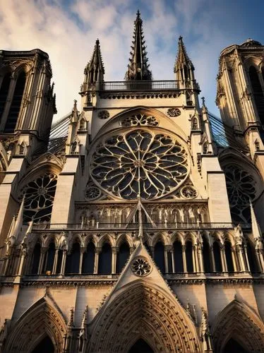 French Gothic architecture, grand cathedral, intricate stone carvings, stained glass windows, ribbed vaults, flying buttresses, ornate gargoyles, pointed arches, tall spires, elaborate sculptures, Not