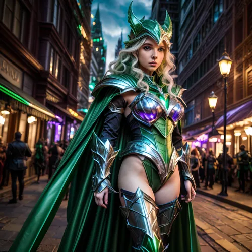 the enchantress,goddess of justice,fantasy woman,green aurora,aurora,caerula,cosplay image,show off aurora,cosplayer,aurajoki,sorceress,cynara,loki,emerald,awesome arrow,aquaman,venera,elf,super heroi