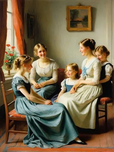 mother with children,the mother and children,mother and children,parents with children,young women,bougereau,children girls,children studying,partiture,the little girl's room,parents and children,mulberry family,the victorian era,stepmother,blogs of moms,the long-hair cutter,xix century,july 1888,little girl and mother,asher durand,Art,Classical Oil Painting,Classical Oil Painting 12