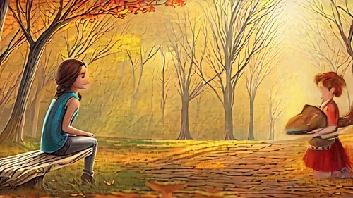 autumn background,autumn idyll,art painting,romantic scene,girl and boy outdoor,oil painting on canvas,conversation,autumn landscape,courtship,oil painting,children's fairy tale,forest background,fabric painting,chestnut forest,indigenous painting,autumn forest,photo painting,autumn scenery,one autumn afternoon,khokhloma painting,Illustration,Realistic Fantasy,Realistic Fantasy 01