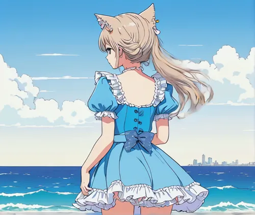 honolulu,beach background,country dress,violet evergarden,aegean cat,ocean background,cat ears,ferry,fennec,sanya,azure,sand fox,ocean,at sea,by the sea,alice,seaside,nyan,transparent background,gunkanjima,Illustration,Japanese style,Japanese Style 05