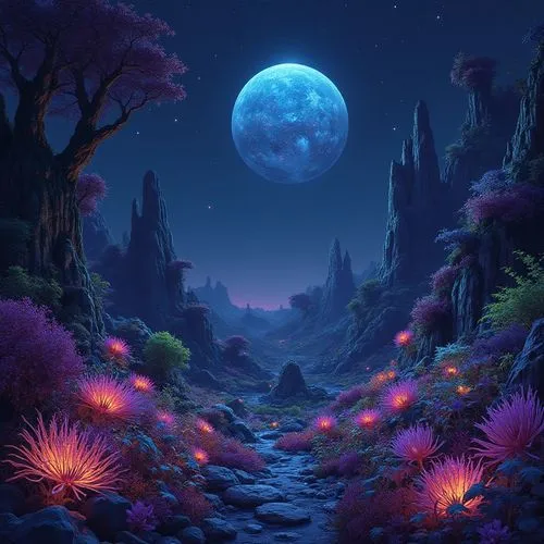 lunar landscape,moonlit night,purple landscape,moonscape,purple moon,moon and star background,Conceptual Art,Fantasy,Fantasy 10