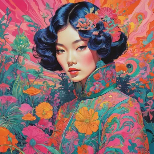 Read more about the article The Psychedelic Illustrations of Matt Chu,geisha,kimono fabric,amano,floral japanese,japanese woman,han thom,geisha girl,asian woman,mari makinami,芦ﾉ湖,japanese art,青龙菜,jano