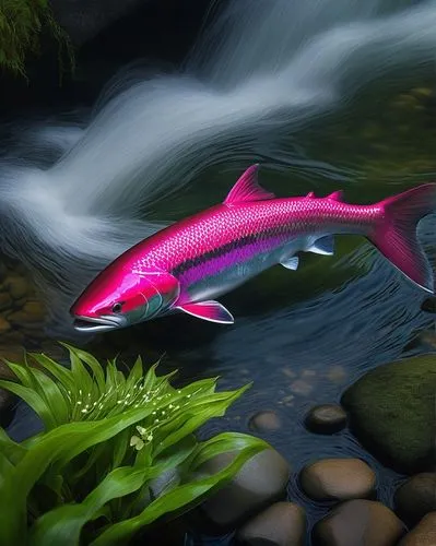 pink quill,forest fish,lissotriton,fjord trout,spoon lure,surface lure,pacific sturgeon,oncorhynchus,chroicocephalus ridibundus,auroraboralis,beautiful fish,natrix natrix,salmon-like fish,wild salmon,dusky dolphin,anodorhynchus,rainbow trout,coenagrion,acanthorhynchus tenuirostris,freshwater fish,Conceptual Art,Oil color,Oil Color 16