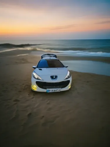 Make a short 10-second video to make the water move ,a white car parked on top of a sandy beach,opel record p1,mazdaspeed,car wallpapers,adam opel ag,electric sports car,nissan leaf