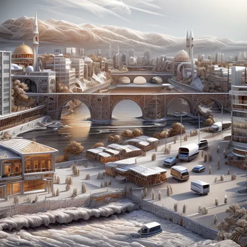 ancient city,damascus,al abrar mecca,al-aqsa,genesis land in jerusalem,makkah,mosques,caravanserai,concept art,jerusalem,constantinople,big mosque,human settlement,tehran,ayasofya,winter village,ramadan background,bethlehem,world digital painting,khazne al-firaun