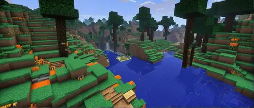 ravine,terraforming,biome,floating islands,deforestation,elven forest,mountainous landforms,swampy landscape,lava river,forests,minecraft,mountain world,tileable,mountain valleys,tree tops,a small waterfall,mushroom landscape,green forest,spruce forest,tileable patchwork,Unique,Pixel,Pixel 03