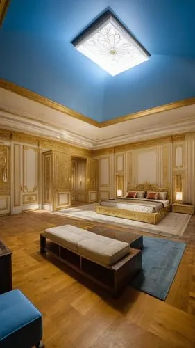 sleeping room,japanese-style room,great room,ceiling lighting,luxury bathroom,ceiling light,ornate room,bedrooms,chambre,room lighting,luxury hotel,blue room,velux,ceiling lamp,bedchamber,danish room,