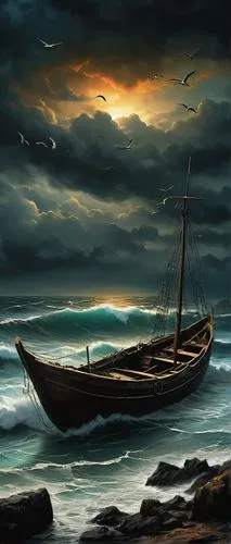 boat landscape,viking ship,wooden boat,sea landscape,viking ships,world digital painting,boat on sea,fishing boat,sailing-boat,shipwreck,fantasy picture,sea sailing ship,longship,seascape,sailing boat,el mar,old wooden boat at sunrise,seafaring,galleon,sailing ship,Illustration,Black and White,Black and White 23