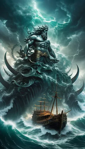 maelstrom,sea fantasy,viking ship,god of the sea,poseidon,ghost ship,sea storm,viking ships,kraken,the wind from the sea,galleon,sea sailing ship,sea god,galleon ship,sea monsters,tour to the sirens,shipwreck,fantasy picture,longship,sail ship,Conceptual Art,Fantasy,Fantasy 11