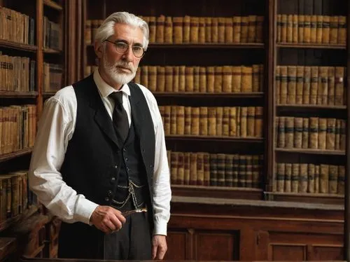 Theodore Nott, tall, handsome, mature gentleman, slender build, 185cm height, silver hair, elegant side parting, glasses with thin frames, gentle facial features, dignified expression, white shirt wit