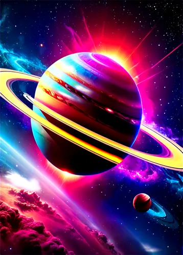 Awesome galaxy wallpaper, vibrant colors, stars twinkling, nebula gas clouds, planet Saturn in background, 3D spherical shape, cosmic dust, shining light beams, spiral arms, celestial bodies, majestic