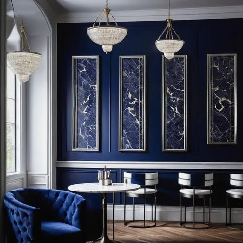 blue room,modern decor,interior decor,contemporary decor,interior decoration,orrery,decor,dining room,wall decor,blue lamp,cobalt blue,blue and white porcelain,mazarine blue,wall decoration,majorelle blue,art nouveau frames,interior design,art nouveau design,decorates,motifs of blue stars,Illustration,Realistic Fantasy,Realistic Fantasy 45