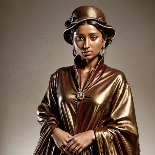 mary-gold,gold cap,african american woman,girl in a historic way,african woman,nigeria woman,clementine,steampunk,ancient egyptian girl,black woman,portrait of a girl,golden candlestick,girl in cloth,leather hat,brown hat,lady justice,bronze sculpture,girl with a pearl earring,black women,artistic portrait