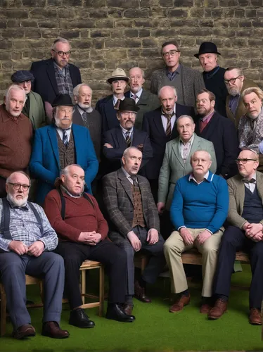 Write a dramatic scene where the Still Game cast confronts their long-lost relatives during a family reunion.,pensioners,the h'mong people,men sitting,retirement home,group of people,senior citizens,y