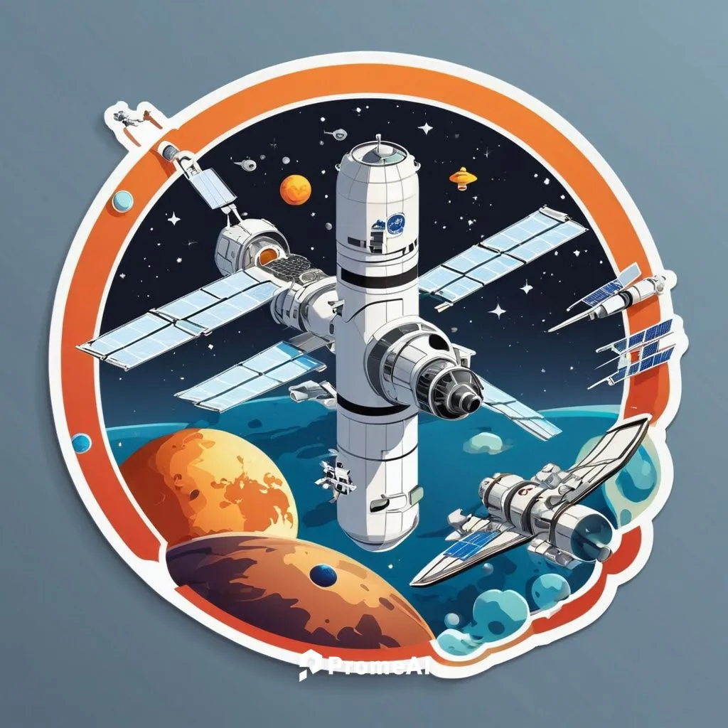 Space station model in cartoon style ,taikonauts,taikonaut,astronautical,soyuz,space station,cosmonauts,spacedev,spacewalking,space tourism,spaceflight,spacescraft,astronauts,roscosmos,iss,astronaut,c