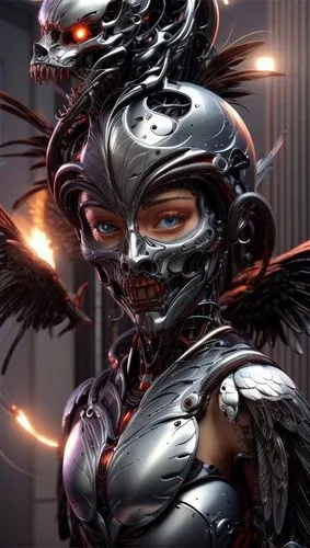 alien warrior,biomechanical,cyborg,darth talon,venom,archangel,spawn,cybernetics,dark angel,garuda,black angel,masquerade,fractalius,metal figure,scifi,sci fi,raven sculpture,cyberspace,the archangel,fractal design