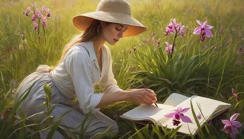 heatherley,girl studying,little girl reading,girl picking flowers,readers,llibre,donsky,bibliophile,spring morning,girl in the garden,reading,flower painting,picking flowers,madding,girl in flowers,nasmith,meadow,bookmark with flowers,blonde woman reading a newspaper,women's novels,Conceptual Art,Daily,Daily 32