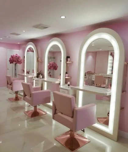 well-stocked luxury makeup store interior of beauty salon pleasant atmosphere excellent luxury lighting delicious aroma in it counters with shadows and makeup, mirrors with lights and hairdressing cha