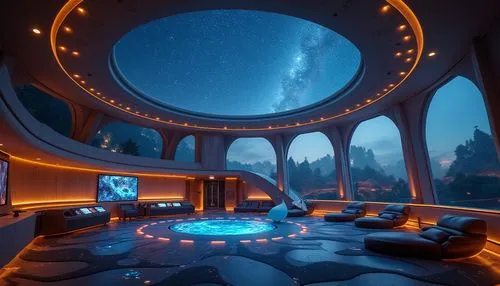 spaceship interior,sky space concept,ufo interior,lair,futuristic landscape,sansar,planetarium,aqua studio,futuristic art museum,graecorum,sanctum,sky apartment,oculus,planetariums,modern room,lobby,ornate room,game room,silico,research station,Photography,General,Realistic