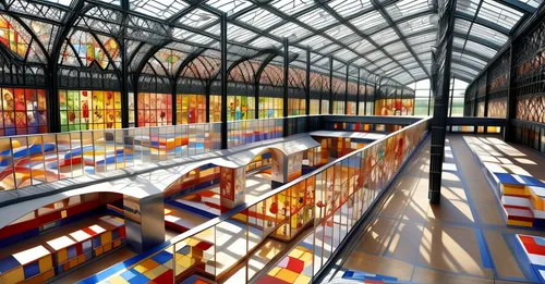 arcades,stained glass windows,arcade,principal market,baggage hall,museum train,children's interior,colorful glass,reading room,french train station,glass roof,upper market,glass facades,art gallery,hall of nations,boston public library,3d rendering,market hall,glass painting,national history museum