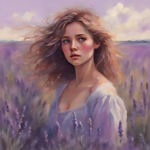 the lavender flower,la violetta,lavender,emilia,lavender blush,lavender field,lavender fields,lilac blossom,purple landscape,fantasy portrait,heatherley,violetta,lilacs,meadow in pastel,mystical portrait of a girl,digital painting,girl in flowers,lilac,lavendar,liesel