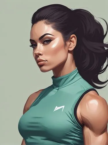 Create a minimalist profile picture with clean lines and subtle colors. Musclebabe,a drawing of a woman with very tight ,puma,muscle woman,eldena,korra,chryste,sports girl,Illustration,Realistic Fanta