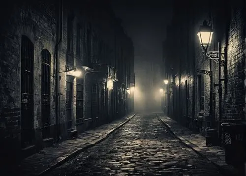 the cobbled streets,blind alley,alleyway,alley,old linden alley,cobbles,gas lamp,cobblestones,night image,lamplighter,nocturnes,dark gothic mood,ghost town,whitby,atmospheric,black city,cobble,whitby goth weekend,alley cat,street lights,Illustration,Vector,Vector 21