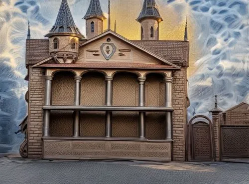 facade painting,street organ,fairy tale castle,puppet theatre,sand art,paper art,wooden church,children's playhouse,disneyland park,shanghai disney,miniature house,mural,cardboard background,delft,sand sculptures,tokyo disneyland,disneyland paris,disney castle,escher,fairytale castle,Architecture,Villa Residence,Classic,Catalan Gothic